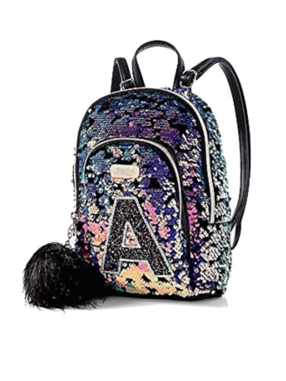 Justice Multicolor Sequin Mini Backpack with Black Pom